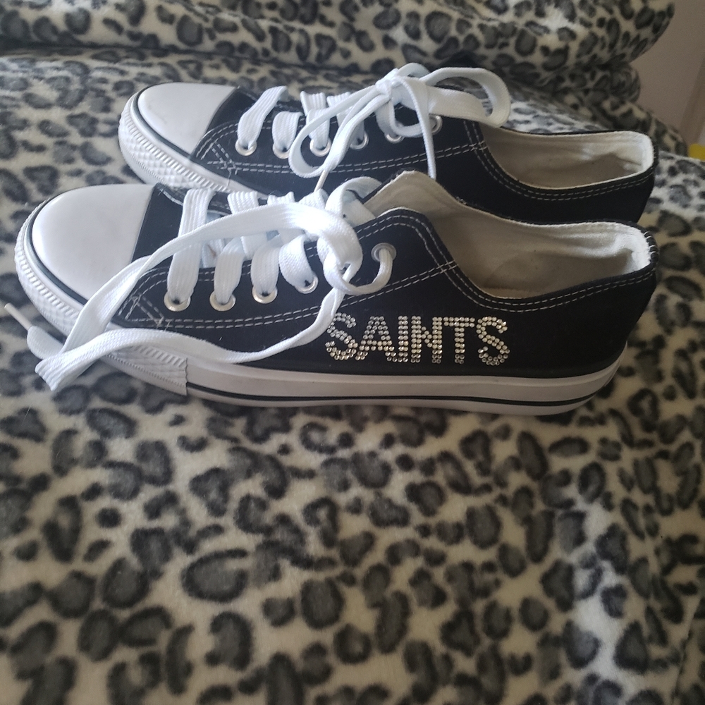 SAINTS Black and white Bling tennis shoes